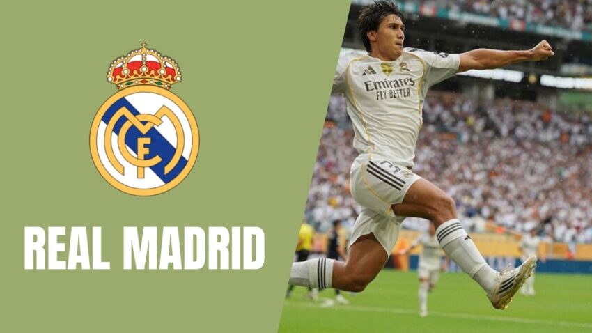 Gonzalo Garcia, pemain muda Real Madrid, melakukan selebrasi usai mencetak gol dalam pertandingan Piala Dunia Antarklub 2025